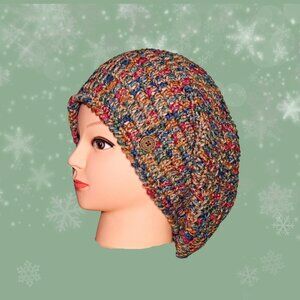 Crocheted Dreadlock Slouch Hat – Handmade Acrylic "Painted Desert" Beanie